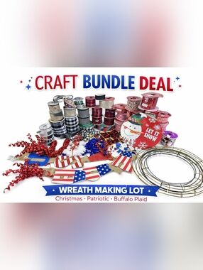 Huge Ribbon Lot Wreath Making Craft Bundle Christmas Patriotic Buffalo Plaid Dec